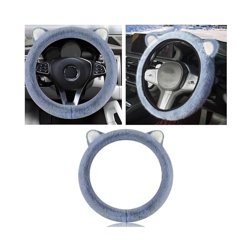 Car Steering Wheel Cover, Cute Steering Wheel Protector with Kitty Cat Ears,Fluffy Soft Plush for Winter Warm, Universal Fit 15 inches for Car,SUV, Elastic & Anti-Slip (Blue) - color: Blue