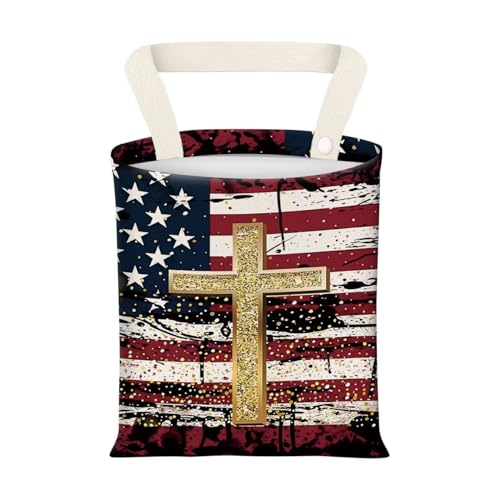 Hanging Car Garbage Bag, Cute Car Trash Can Bag, Automotive Accessories for Women Men American Flag Cross Print - color: American Flag Cross Print