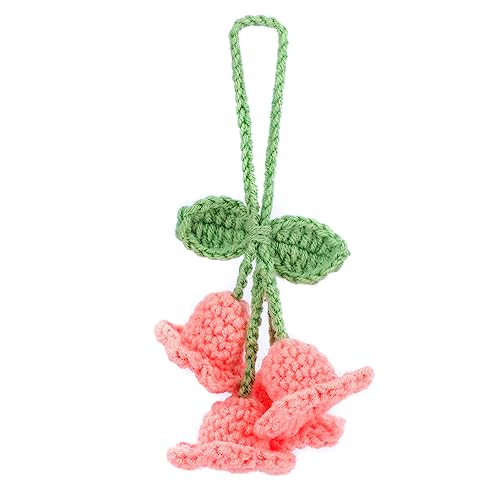 Lily Flower Handmade Knitted Car Mirror Hanging Accessories, Rear Riew Mirror Accessories Car Decorations for Women Men - color: Pink