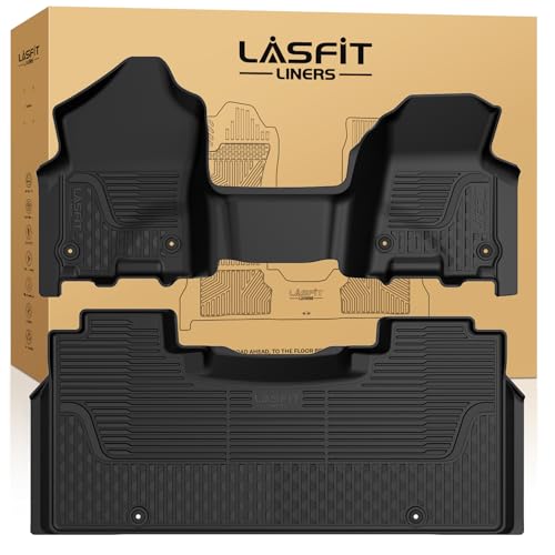 LASFIT Floor Mats for Ram 1500 Crew Cab 2019-2024 Bench Seat (NOT for Bucket/Classic Model/Quad Cab) with Rear Under-Seat Storage 4 Full Size Doors, All Weather TPE Custom Fit 1st & 2nd Row, Black - style: 1) 1500 | 2019-2024 |Crew Cab with Storage Bench