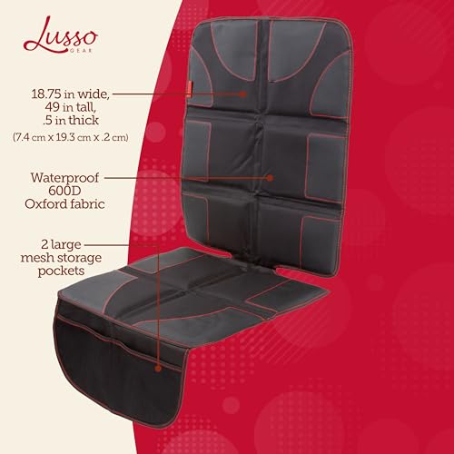Lusso Gear Car Seat Protector - Waterproof Seat Covers for Infant & Cars - Non-Slip 8-Layer Protector - Rear Shield with Mesh Pockets - Black with Red Stitching, Universal Fit - color: 1-Pack Black with Red Stitching