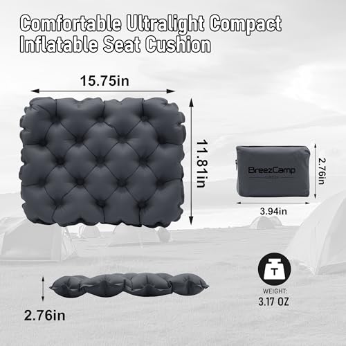 Inflatable Seat Cushion, Lightweight Stadium Seat Pad, Travel Air seat Cushion Anti-Slip for Airplane, Long Flights, Hiking, Climbing, Home and Camping, Home and Camping (Black) - color: Black