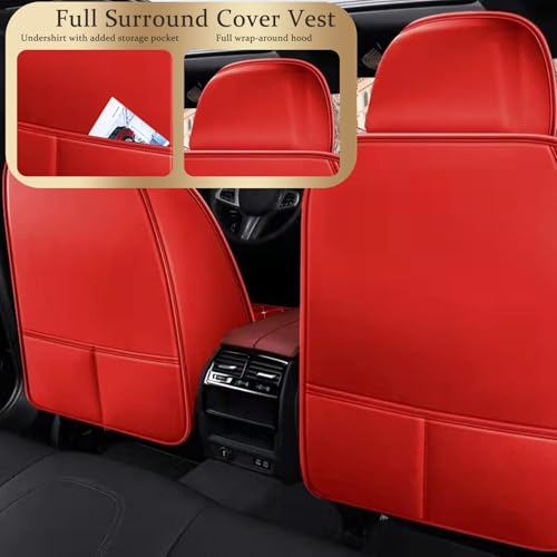 Crown Car Seat Covers Full Set, Premium Leather Waterproof Anti-Slip Automotive Interior Protector for Cars, SUVs, Pickup, Trucks & Sedans (Red) - color: Red