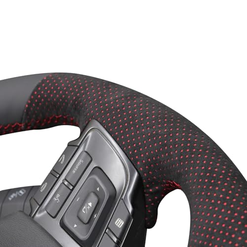 MEWANT Hand Stitched Steering Wheel Cover Wrap for Subaru WRX 2015-2021 / WRX STI 2015-2021 Steering Wheel Accessories - color: Perforated Black Alcantara with Red Layer&Leather