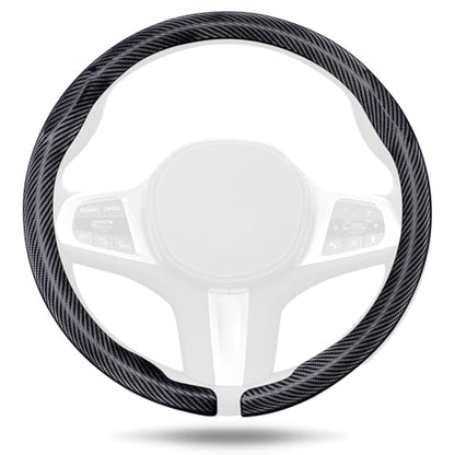 Aimato Car Steering Wheel Cover Carbon Fiber, Ultra-Thin Car Steering Wheel Cover,Comfortable & Breathable Microfiber,Universal Fit for Most Cars, Matte Black - color: Matte Black