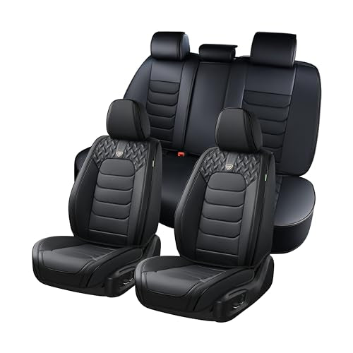 FLORICH Seat Covers Full Set,Leather Seat Covers, Front and Rear Seat Cover 5 Seats, Waterproof Car Seat Cushion Protector Accessories for Sedan SUV Pick-up Truck(Black, Full Set) - color: Black, size: Fullset
