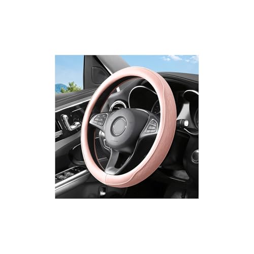 Zpana Car Steering Wheel Cover, 14.5-15" Breathable Soft Leather Vehicle Steering Wheel Protector with Anti-Slip Lining, Comfortable Auto Interior Decoration Accessories, Universal Fit (Pink) - color: Pink