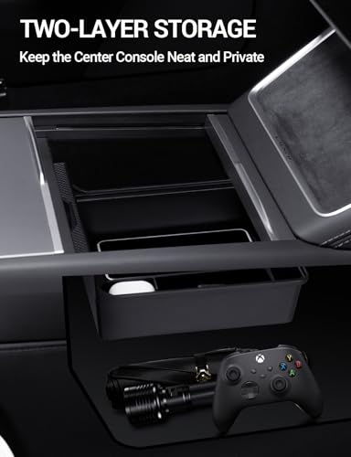 Motrobe 4PCS 2026 Center Console Organizer Tray for Tesla Model Y Juniper (Only Premium & Performance 2025/2026) Model 3 Highland (Standard, Premium & Performance 2024/25/26) Accessories - size: 4PCS Console Tray(Model Y Juniper & 3 Highland)