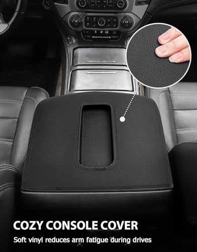 Center Console Armrest Cover for GMC Sierra & Chevrolet Silverado 2014-2018, Tahoe & Yukon & Suburban 2015-2020, Bucket Seat, Car Armrest Protector, Scratchproof, Black