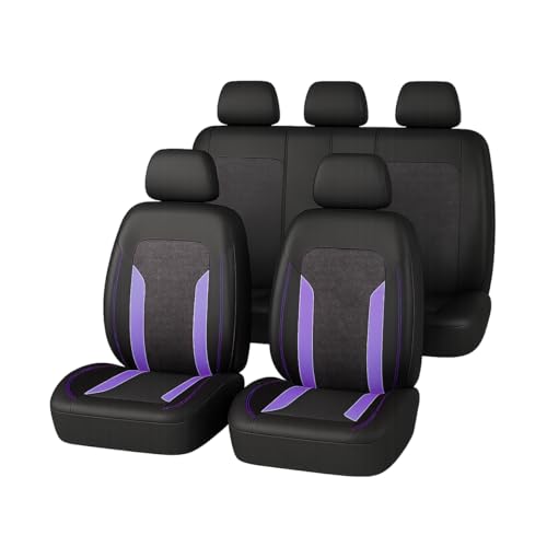 Car Seat Cover Full Set, Breathable Split Anti-Slip Vehicle Front Rear Seat Protector with Removable Headrest Guard, Automotive Interior Chair Protective Covers, Universal Fit (Purple) - color: Purple, size: 9PCS