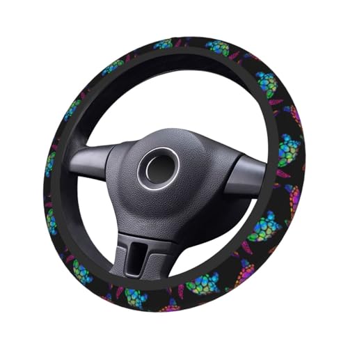 Sea Turtle Steering Wheel Cover with 2 Car Coasters Non Slip Neoprene for Women Men Universal 15 Inch - color: Sea Turtle