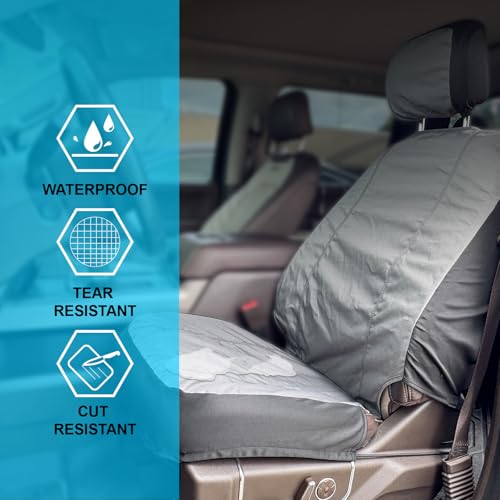 Universal Nylon Canvas Fitted Bucket Seat Cover, Cut-Resistant & Waterproof Front Seat Protector for Trucks (Grey) - color: Grey