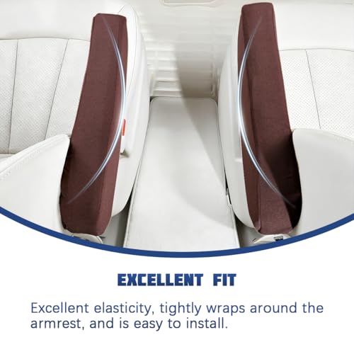 2PCS Car Front Seat Armrest Covers, Soft & Comfortable Elastic Fabric Vehicle Arm Rest Cushion, Stretch Automotive Center Console Skin Protector, Universal for Truck SUV Sedan (Coffee) - color: Coffee