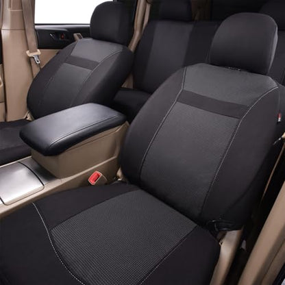Flying Banner Car Seat Covers Full Set Universal fit Most Car,Truck,SUV and Van Comfortable Airbag Compatible Jacquard & Polyester (Full Set - Low Back, Black Black) - color: Black Black