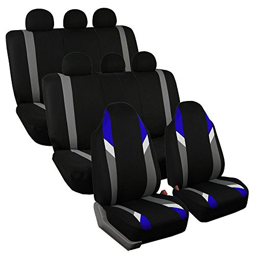 FH Group Supreme Modernistic Three Row Car Seat Covers, Airbag and Split Ready, 8 Seater - Universal Fit for Cars, Trucks, & SUVs Blue - color: Blue, style: 8 Seater