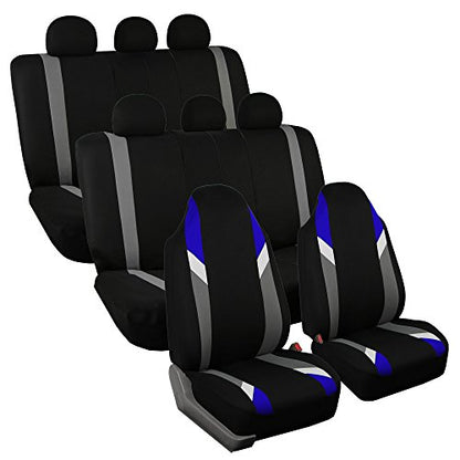 FH Group Supreme Modernistic Three Row Car Seat Covers, Airbag and Split Ready, 8 Seater - Universal Fit for Cars, Trucks, & SUVs Blue - color: Blue, style: 8 Seater