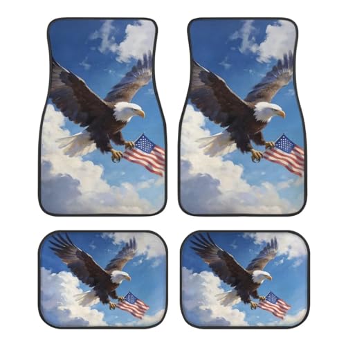 Eagle Print 4pcs Set Car Front & Back Seats Foot Mats Automobile Durable Floor Carpets for Women Men - color: Eagle