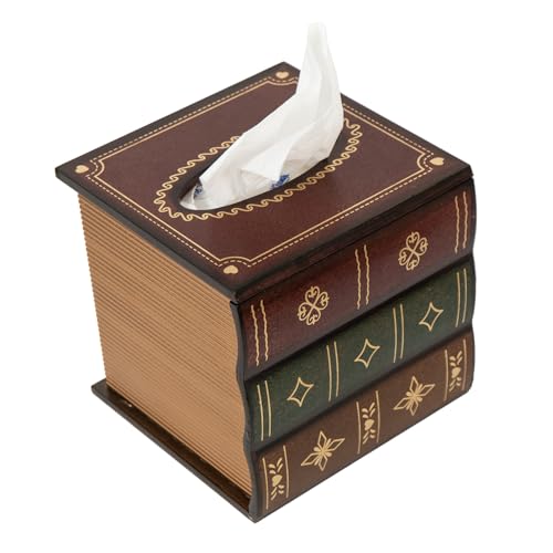 Crafted Classical Retro Wooden Antique Book Tissue Box Cover Tissue Holder Dispenser Paper Cover Case Napkin Holder Home Decor for Bathroom Living Room Office car Kitchen (red Square) - color: Red Square