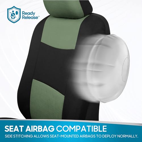 BDK PolyPro Car Seat Covers Full Set in Green on Black, Front and Rear Split Bench Seat Covers for Cars, Easy to Install Car Seats Cover Set and Accessories for Auto Trucks Van SUV - Green - color: Green
