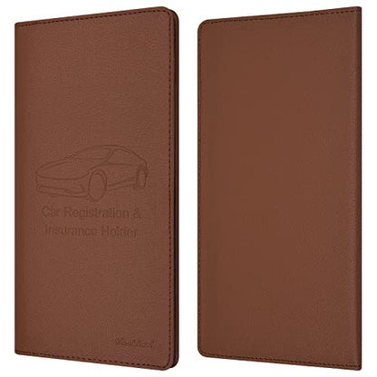 Car Insurance and Registration Holder, 9.5 x 5 Inch PU Leather Vehicle Glove Box Organizer Wallet Case for Insurance Card, Driver License, Paperwork - Brown - color: Brown