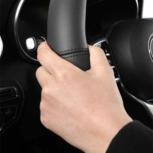 Nappa Leather Steering Wheel Cover, Universal 14.5–15 Inch Non-Slip Breathable Steering Wheel Cover for Car Interior Accessories, Black - color: Black