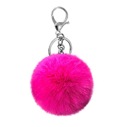 Cute Faux Rabbit Fur Ball Pom Pom Keychain Car Key Ring Handbag Tote Bag Pendant Purse Charm - color: Rose