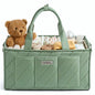 Baby Essentials Diaper Caddy Organizer – Portable Storage Basket with Shoulder Strap & Stroller Hooks, Splashproof Quilted Nursery & Car Tote, Gender Neutral Gifts for Baby Shower, Sage Green