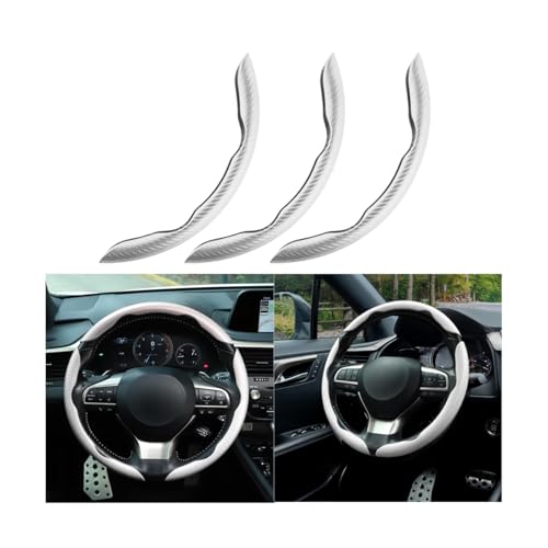 Mandark 3PCS Carbon Fiber Car Steering Wheel Cover, Anti-Skid Leather Vehicle Segmented Steer Wheel Protector, Auto Interior Protection Guard Accessories, Universal for Most Cars (White) - color: White