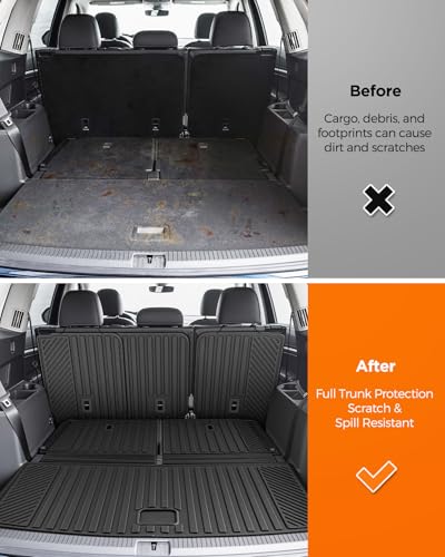 Full Set of Floor Mats for Volkswagen Atlas 2018-2025 2026(7 Seats, Not for Cross Sport), Cargo Liner & Backrest Mats & Door Sill Guards, All Weather Anti-Slip Car Interior Accessories for VW Atlas