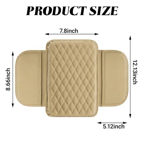 Car Center Console Cover, Upgraded Microfiber Car Armrest Cover Cushion, with 2 Storage Bags Scratch, Resistant Leather Cars Armrest Storage Box Universal Vehicles Accessories (Beige) - color: Beige