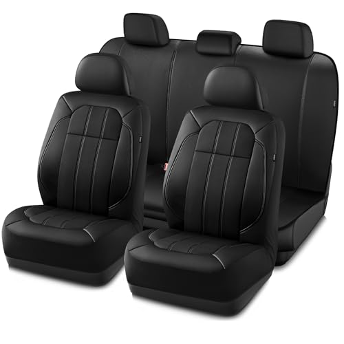 Road Comforts Car Seat Covers, Breathable Leather Seat Covers, Car Seat Covers Full Sets Airbag Compatible, Automotive Seat Covers for Most Cars, Vans, Trucks, SUV - Black