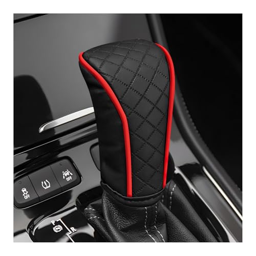 Leather Car Gear Shift Knob Cover, Anti-Slip Comfortable Auto Shift Knob Stick Protector, Waterproof Leather Shifter Lever Cover Interior Decorative Accessories for Car SUV Truck (Black & Red) - color: Black & Red