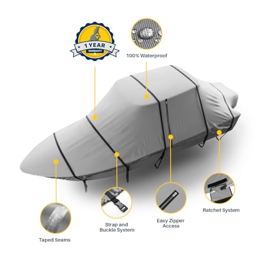 Seal Skin Covers T-Top Boat Cover, Waterproof & UV Resistant, Fits Center Console Boats Up to 18ft Long & 102” Wide, Durable & Snug Fit - color: Gray, size: 16'-18'L x 102"W (beam)