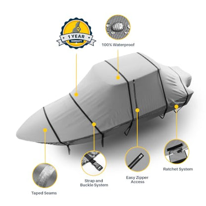 Seal Skin Covers T-Top Boat Cover, Waterproof & UV Resistant, Fits Center Console Boats Up to 18ft Long & 102” Wide, Durable & Snug Fit - color: Gray, size: 16'-18'L x 102"W (beam)