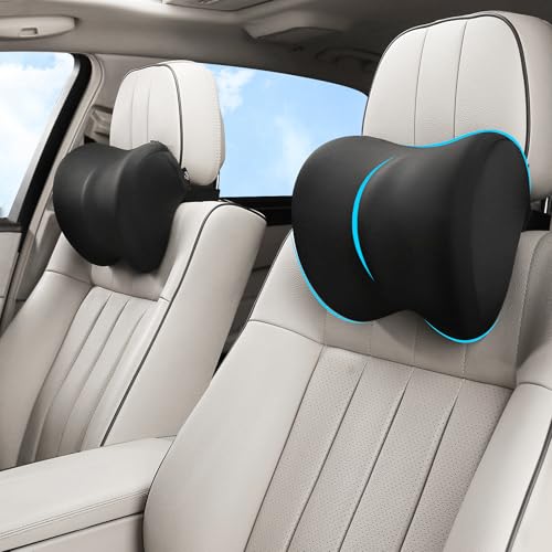 2-Pack Car Neck Pillow with Height-Adjustable,Car Headrest Pillow for Neck Support Relieves Driving Fatigue, Soft Memory Form and Ergonomic Design Fits Most Car Seats(Matte Black) - color: Matte Black