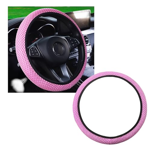 Kewucn Car Elastic Stretch Steering Wheel Cover, Soft Microfiber Breathable Ice Silk, Universal 15 Inch Anti-Slip Auto Steering Wheel Protector, Fit Car, SUV, Van, Sedan, Truck (Pink) - size: Pink