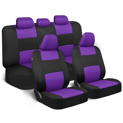 BDK PolyPro Car Seat Covers Full Set in Purple on Black, Front and Rear Split Bench Seat Covers for Cars, Easy to Install Car Seats Cover Set and Accessories for Auto Trucks Van SUV - Purple - color: Purple