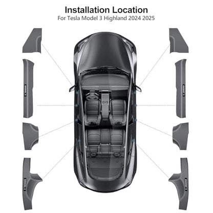 8PCS Door Sill Protector for Tesla Model 3 Highland 2024-2026, Carbon Fiber Texture Door Sill Guards Anti-Scratch, Full Protect Front and Rear Door Protection Pad Tesla Interior Accessories