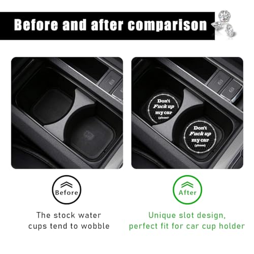 2 Pack Bling Car Cup Holder Coaster, 2.75 Inch Anti-Slip Auto Insert Cup Coaster, Crystal Car Drink Cup Mat Perfect for Women Girls, Universal Interior Decor Accessories (Black)
