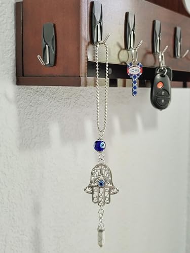 LUCKBOOSTIUM Hand Protection Amulet Evil Eye Car Rearview Mirror Hanging Ornament Charms Accessories Car Charm Good Luck - (2"x11" White Turquoise) - color: White Turquoise