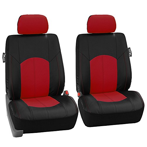 FH Group Car Seat Covers Highest Grade Faux Leather Seat Covers Airbag Compatible Red Automotive Seat Cover Front Seats Only with Gift Universal Fit Interior Accessories for Cars Trucks and SUVs - color: Red, size: Front Set