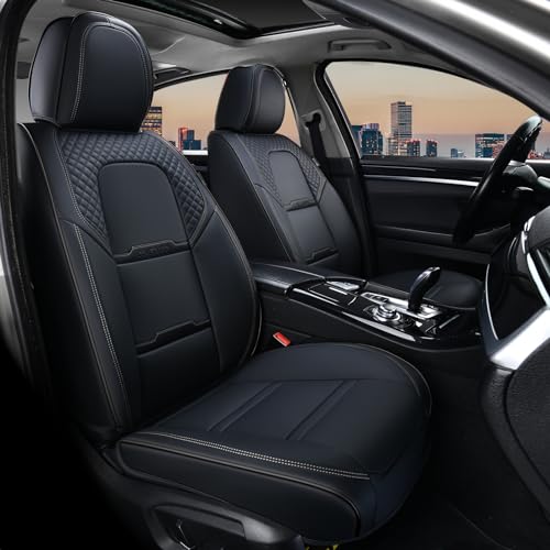 Coverado Car Seat Covers Front Seats, 2 Piece Car Seat Protector with Removable Headrest, Nappa Leather Breathable Front Seat Cushion Side All Wrapped Universal Fit Truck Automotive Most Cars Black - color: Nappa-Black, size: Front