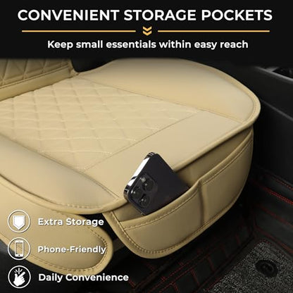 Black Seal 2-Pack Front Car Seat Covers, Faux Leather Seat Bottom Covers with Partial Backrest Protection, Side Wrap Design, Universal Fit for Most Cars, SUVs, Trucks, Vans (Beige)