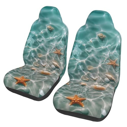 Starfish on Beach Car Seat Covers, Shell Conch Seat Protector for SUV Truck Van Sedans Teal Blue Non-Slip Cloth Vehicles Rear Bucket Seat Cover Gift for Women Men - color: Starfish