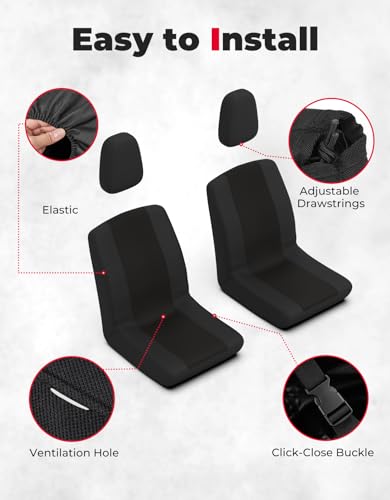 KEMIMOTO UTV Seat Covers, Black Seat Covers with Headrest Covers Compatible with Rhino 700 660 450 2004-2021 All Models - color: Black