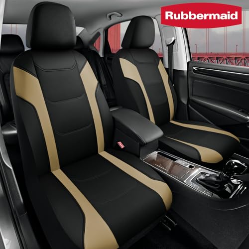 Rubbermaid Leather Car Seat Cover – Universal Front Seat Cover, Airbag Compatible, Easy to Install, Water-Resistant and Durable Automotive Seat Cover for Cars, Trucks, SUVs, Vans – Beige - color: Beige