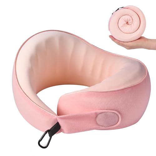 Travel Pillow, 100% Pure Memory Foam Travel Neck Pillow Airplane Neck Support Ergonomic Design for Traveling Suitable for Airplanes,Offices and Cars-Cooling Silk Light Pink - color: Cool Light Pink, size: Standard