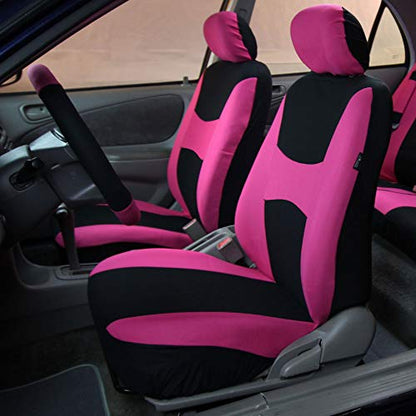 TLH Light and Breezy Flat Cloth Automotive Car Seat Covers Front Set Only, Airbag Compatible, Pink Color Universal Fit Car Seat Protector for Cars, Auto, Trucks, SUV - color: Pink