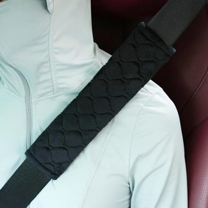 WJS 2 Pack Soft Auto Seat Belt Cover Seatbelt Shoulder Pad for a More Comfortable Driving Compatible with All Cars and Backpack (Black) - color: Black