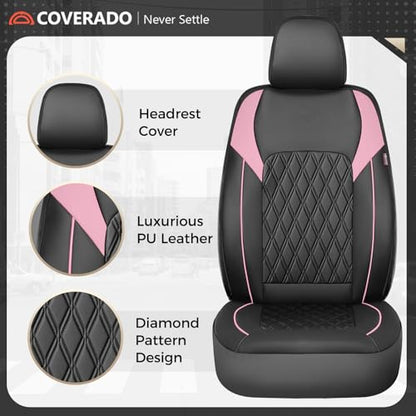 Coverado Seat Covers, Car Seat Covers Full Set, Car Seat Cover, Car Seat Covers Front Seats and Back, Waterproof Car Seat Cushion, Faux Leather Car Seat Protector Universal Fit Most Cars, Black&Pink - color: Black&Pink, size: FullSet
